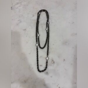 Chain and Pave Clear long Multi layer necklace